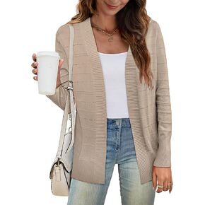 OmicGot Women's Long Sleeve Open Front Chunky Cable Knit Loose Cardigan Sweater