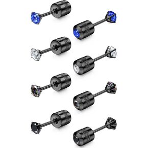 FIBO STEEL 3-7mm Titanium Screw Back Earrings Surgical Steel Stud Earrings for Men Women, Rainbow 5A Cubic Zirconia Sleep Hypoallergenic Stud for Sensitive Ears