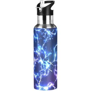 Sports Water Bottle - BPA Free Leakproof Vacuum Abstract Insulated Stainless Steel Water Jug, Thermo Bottle with Straw Lid for Gym, Kitchen, Working, Outdoor Sport，Blue Electric Lightning