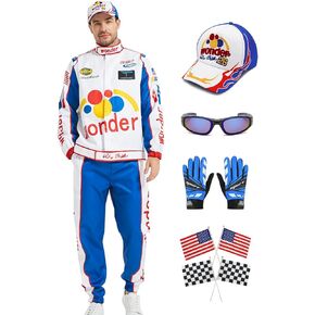 أزياء Enhopty Ricky Bobby التنكرية Talladega Nights Jacket ملابس سائق سيارة السباق مع علم القبعة للبالغين في الهالوين