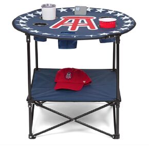 Barstool Game Day Round Table with Shelf, Portable Picnic Table, Beach Table, Outdoor Folding Camping Tables That Fold Up, Lightweight with Cup and Phone Holders