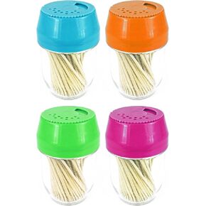 Set of 4 Colorful Toothpick Dispensers - Includes 400 Toothpicks - Great for Serving Samples, Cleaning Teeth, Crafts and More!