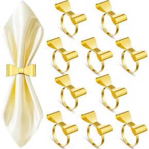 10 Pcs Bow Napkin Rings Gold Bowknot Napkin Rings Stainless Steel Napkin Rings Metal Bow Napkin Holder Serviette Buckles Metallic Adornment for Table Settings Kitchen Dinner Party Wedding