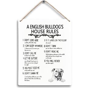 A English Bulldog’s House Rules Dog Wooden Signs 8x10, English Bulldog Gifts for Dog Lovers Owners Women Men, English Bulldog Dog Wall Decor, Dog Signs for Home Decor, Dog House Rules Sign