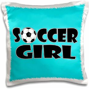 3dRose pc_181850_1 Soccer Girl Black and Aqua Blue-Pillow Case, 16 by 16"