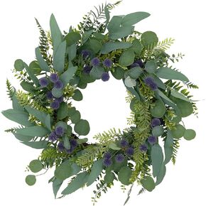 Puleo International 24" Artificial Echinops Floral Spring Door Wreath, Green/Purple