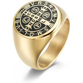 Mens St Benedict Exorcism Ring Catholic Roman Cross Protection Christmas Demon Hunter Stainless Steel Ring for Boy Teens