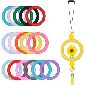 KFZDCG 16 قطعة حلقات خرز سيليكون مستديرة، 65 مم حلقات خرز سيليكون حلقة كبيرة من الخرز البؤري مع فتحتين لصنع المجوهرات DIY سلسلة مفاتيح معلقة الحلي in Kuwait