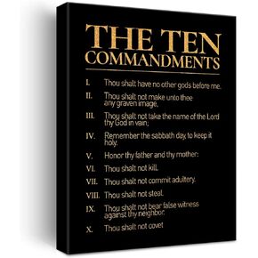 Inspirational Gold Foil Canvas Wall Art Positive Ten Commandment Quotes Print Framed Canvas Painting Artwork Home Decor Gifts 12x15 Inch