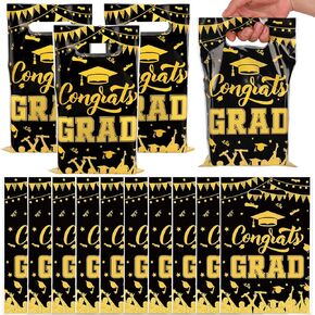 Whaline 50Pcs Graduation Party Favor Bags Congrats Grad Plastic Treat Bags with Handles Goodie Candy Bags for Graduation Season Theme Party Gift Wrapping Supplies