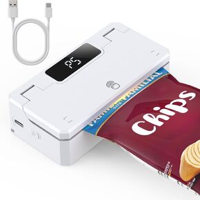 Mini Bag Sealer and Cutter, Handheld Bag Sealer Heat Seal with 5 Seal Time Modes & 3.8" Heating Strip - Rechargeable Chip Bag Sealer - Bag Resealer for Chip Bags, Snack Bags, Plastic Bags - White