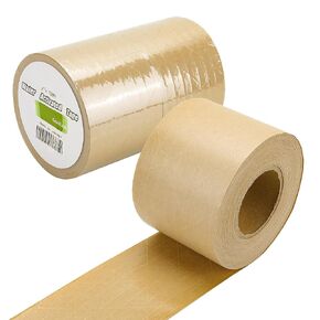 2 Rolls Reinforced Water Activated Tape,3" x150ft(50yds) Per Roll,White Gummed Kraft Paper Tape with Strong Fiberglass,Adhesive Surface is Sticky When Wet.Suit for Packing Boxes.
