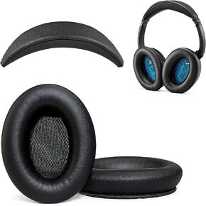 AHG Replacement QC15 Ear Pads & QC15 Headband Pad Compatible with Bose QuietComfort 15 (QC15) & QuietComfort 2 (QC2) Headphones - Soft, Great Comfort + Durability, Protein Leather (Black) in Kuwait