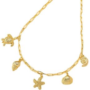 Gold Shell Necklace for Women Boho Starfish Shell Pendant Necklace Puka Shell Charm Necklace 14k Gold Plated Chunky Choker Beach Seashell Necklaces for Women Jewelry Gifts