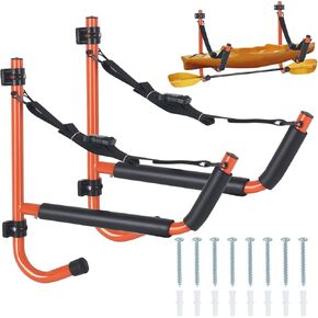 Kayak Storage Rack,Kayak Wall Mount,Heavy Duty Kayak Rack for Garage,Folding Kayak Hanger Kayak Hook with Paddle Rack Fixing Strap for Kayaks,Paddle Boards,Surfboards,Snowboards(2/4Pack，2Color)