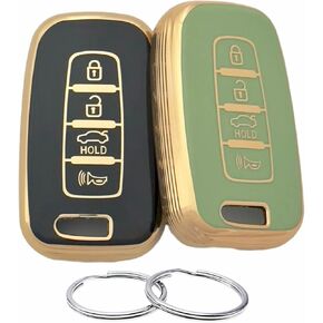 TPU Key Fob Cover Compatible with 2007-2017 Hyundai Azera Elantra GT Equus Genesis Santa Fe Tucson Veloster Veracruz Kia Forte Optima Sorento Sportage (Black/Black)