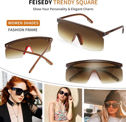 FEISEDY Square Flat Top Shield Oversize One-Piece Half-Rimless Sunglasses for Men Women B2766 in Saudi Arabia