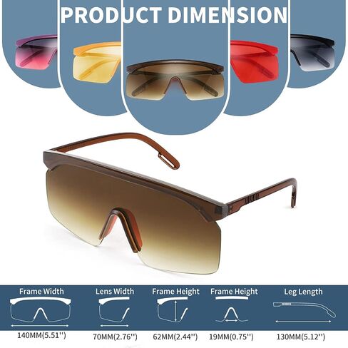 FEISEDY Square Flat Top Shield Oversize One-Piece Half-Rimless Sunglasses for Men Women B2766 in Saudi Arabia