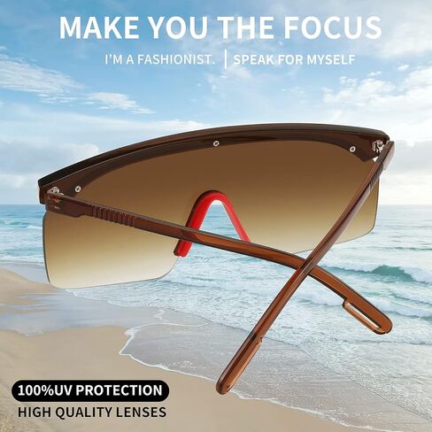 FEISEDY Square Flat Top Shield Oversize One-Piece Half-Rimless Sunglasses for Men Women B2766 in Saudi Arabia