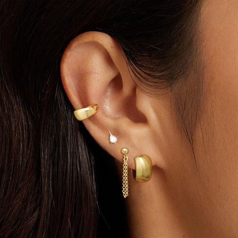 Gold Stud Hoop Earrings for Women, Dainty 14K Gold Plated Cartilage Earrings Hypoallergenic Trendy Ear Cuffs Chain Earrings Fashion Jewelry Set for Women Gifts in Saudi Arabia