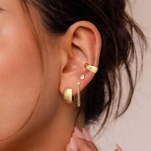 Gold Stud Hoop Earrings for Women, Dainty 14K Gold Plated Cartilage Earrings Hypoallergenic Trendy Ear Cuffs Chain Earrings Fashion Jewelry Set for Women Gifts in Saudi Arabia