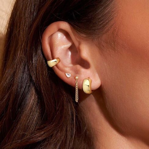 Gold Stud Hoop Earrings for Women, Dainty 14K Gold Plated Cartilage Earrings Hypoallergenic Trendy Ear Cuffs Chain Earrings Fashion Jewelry Set for Women Gifts in Saudi Arabia