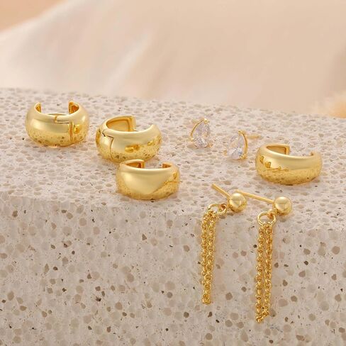Gold Stud Hoop Earrings for Women, Dainty 14K Gold Plated Cartilage Earrings Hypoallergenic Trendy Ear Cuffs Chain Earrings Fashion Jewelry Set for Women Gifts in Saudi Arabia