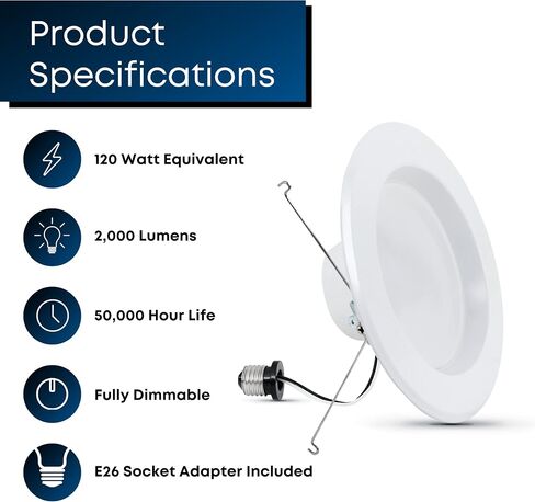 Feit Electric 5 Inch or 6 Inch LED Recessed Lighting Retrofit Downlights, 120 Watt Equivalent High Output, 2000 Lumen 5000K Daylight, Dimmable, 6 Pack LEDR56XHO/950CA/6 in Saudi Arabia