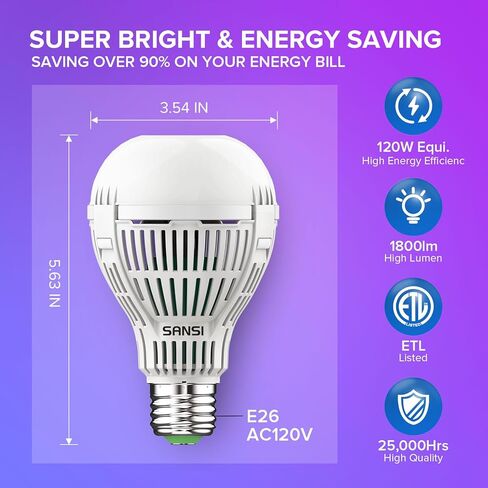 SANSI RGB LED Color Changing Light Bulb,1800lm 120W Equivalent Smart Light Bulb with Remote Control,10 Color Choices, Timing, Dimmable, A21 18W E26 RGB LED Light Bulb in Saudi Arabia