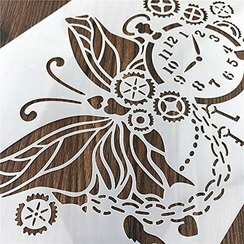 OBUY فراشة والعتاد ساعة DIY الحرفية جوفاء طبقات الإستنسل ل طلاء جدران سكرابوكينغ ختم ألبوم الزخرفية النقش ورقة بطاقة in Kuwait