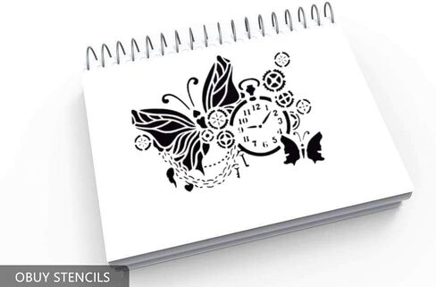 OBUY فراشة والعتاد ساعة DIY الحرفية جوفاء طبقات الإستنسل ل طلاء جدران سكرابوكينغ ختم ألبوم الزخرفية النقش ورقة بطاقة in Kuwait