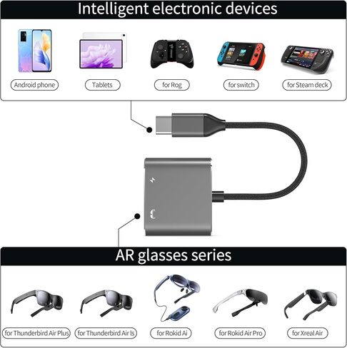 نظارات USB C إلى AR ومحول شحن، شحن وتشغيل، مناسبة للمحول، Steam Deck، iPhone 15 & Viture/Rokid/Xreal AR Glasses in Kuwait