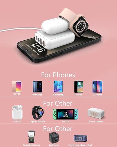 8-Port Travel USB C Charger, Multi-Port Charging Block, USB C PD Charger with USB A Ports, Mini Charging Station with Light Compatible with iPhone, Kindle, Airpods for travel, home, camp in Saudi Arabia