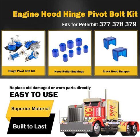 يناسب Peterbilt 357 377 378 379 طقم مسامير محورية لغطاء المحرك ومصد غطاء الشاحنة وبطانات الأسطوانة لغطاء المحرك استبدال 13-04154، 13-04164، 13-04391، 13-03593 in Saudi Arabia