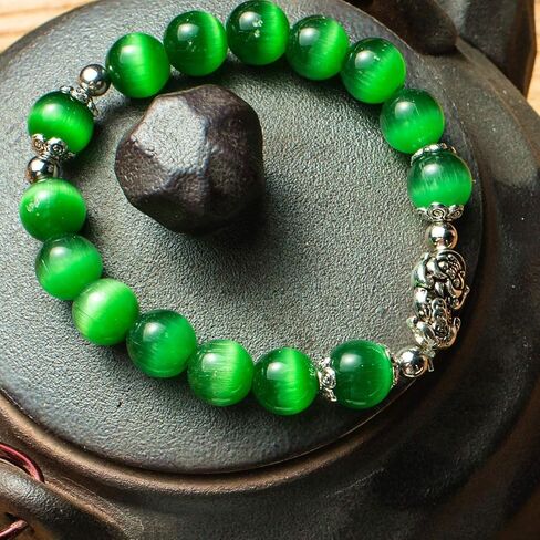 Feng Shui Amulet Bangle Prosperity 10mm Natural Tiger's Eye Beads Bracelet with Silver Plated Pi Xiu/Pi Yao Attract Lucky Wealthy in Saudi Arabia