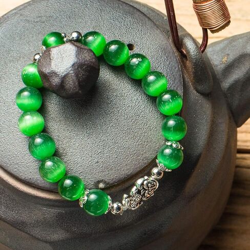 Feng Shui Amulet Bangle Prosperity 10mm Natural Tiger's Eye Beads Bracelet with Silver Plated Pi Xiu/Pi Yao Attract Lucky Wealthy in Saudi Arabia