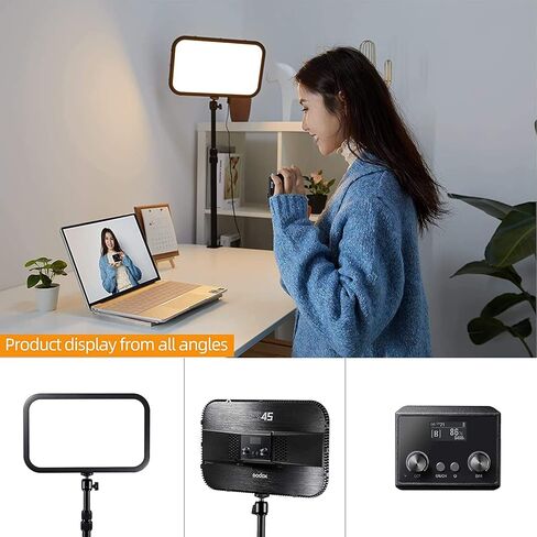 Godox ES45 E-Sports LED Light، CRI≥96/TLCI≥97،2800K-6500K وحدة تحكم عن بعد قابلة للفصل مع تطبيق الهاتف الذكي/2.4G لاسلكي للرياضات الإلكترونية والبث المباشر والمكياج وتسجيل الفيديو in Kuwait