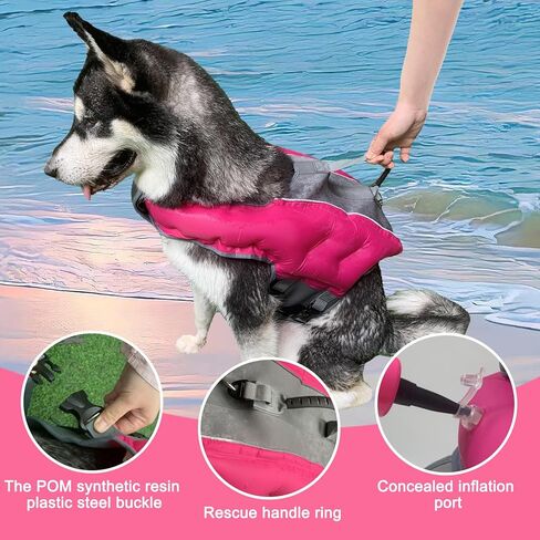 سترة نجاة للكلاب، سترة نجاة قابلة للنفخ للكلاب، سترة عائمة قابلة للتعديل، سترة نجاة عالية التعويم، سترة عائمة للكلاب للسباحة (وردي، صغير) in Kuwait