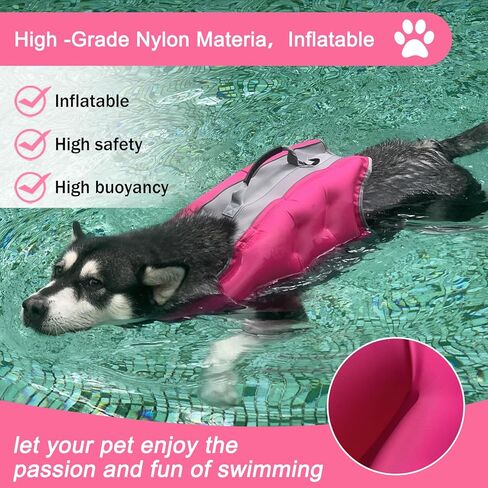 سترة نجاة للكلاب، سترة نجاة قابلة للنفخ للكلاب، سترة عائمة قابلة للتعديل، سترة نجاة عالية التعويم، سترة عائمة للكلاب للسباحة (وردي، صغير) in Kuwait