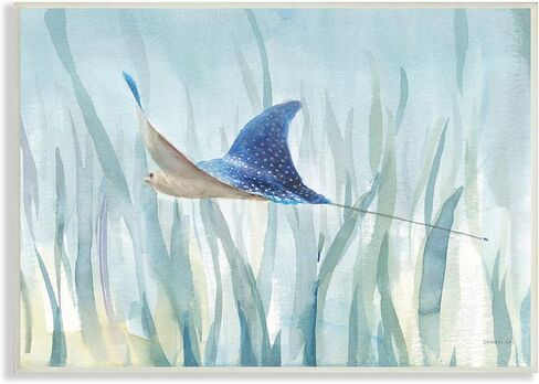 Stupell Industries Stingray Aquatic Animal Ocean Blue Spotted Sea Creature, Design by Danhui NAI Wall Plaque, 15 x 10 in Saudi Arabia