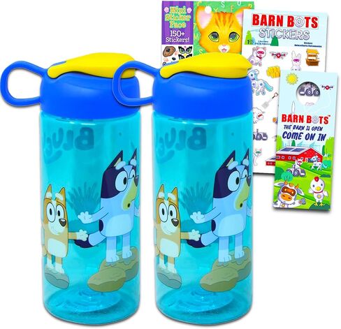 Bluey Water Bottles for Kids, Girls, Boys - Bluey School Supplies Bundle with 2 Bluey Drinking Bottles Plus Create a Face Activity Book, Stickers, and More | Bluey Drinking Cups for Kids in Saudi Arabia