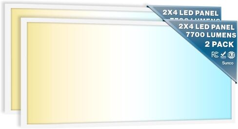 Sunco 2x4 LED لوحة مسطحة ضوء السقف المكتبي، 7500LM، ميزات قابلة للتحديد، 40W/50W/60W، 4000K/5000K/6000K، قابل للتعتيم (0-10V)، سطح أو حامل تعليق، مقاوم للغبار ETL 2 Pack in Kuwait