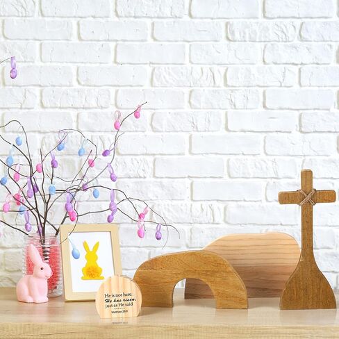 Easter Scene Wooden Decoration Religious Easter Resurrection Scene Set He Has Risen The Empty Tomb Easter Scene and Cross Statue Ornament for Christian Home Table Office Tabletop Decor in Saudi Arabia