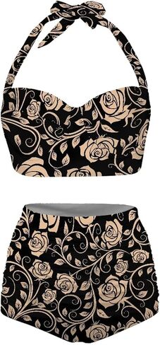 Floral Pattern Women Tummy Control High Waisted Bathing Suits Push Up Ruched Two-Piece Bikini Set in Saudi Arabia