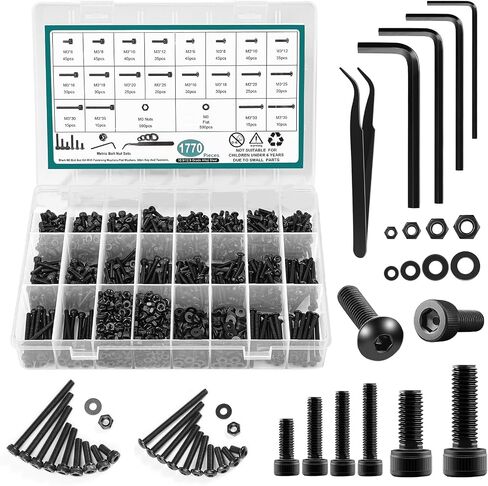 1773 Pcs M3 Screw Kit, M3 x 4-35MM Bolts and Nuts Assortment Metric Machine Screw Assortment 12.9&10.9 Alloy Steel Black Zinc Plated Hex Socket Button & Cap Head Screws in Saudi Arabia