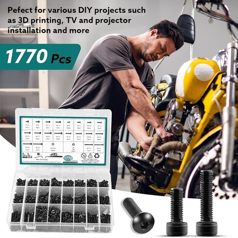 1773 Pcs M3 Screw Kit, M3 x 4-35MM Bolts and Nuts Assortment Metric Machine Screw Assortment 12.9&10.9 Alloy Steel Black Zinc Plated Hex Socket Button & Cap Head Screws in Saudi Arabia