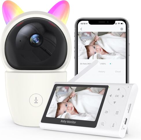 Video Baby Monitor, 2K WiFi Baby Camera Via Screen and App Control,Indoor Pet Camera,Night Vision,Lullabies,Cry Detection,Motion Detection,Temp & Humidity Sensor,Two Way Talk (lvory White) in Saudi Arabia
