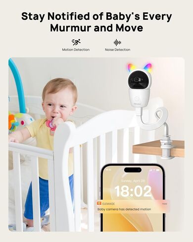 Video Baby Monitor, 2K WiFi Baby Camera Via Screen and App Control,Indoor Pet Camera,Night Vision,Lullabies,Cry Detection,Motion Detection,Temp & Humidity Sensor,Two Way Talk (lvory White) in Saudi Arabia