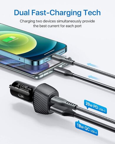 andobil 2024 شاحن سيارة USB C 38W محول سيارة ثنائي المنفذ [شحن سريع وQC 3.0] شاحن ولاعة سجائر، شاحن هاتف سيارة صغير متوافق مع iPhone 15 Pro Max Plus 14 Samsung Galaxy S23 iPad Pro in Kuwait