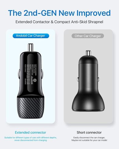 andobil 2024 شاحن سيارة USB C 38W محول سيارة ثنائي المنفذ [شحن سريع وQC 3.0] شاحن ولاعة سجائر، شاحن هاتف سيارة صغير متوافق مع iPhone 15 Pro Max Plus 14 Samsung Galaxy S23 iPad Pro in Kuwait